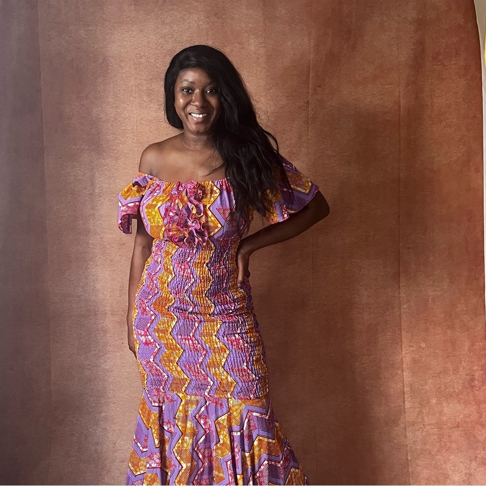 Colourful mermaid African dress pink, purple, orange size M